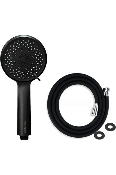 STOREMAX Ezg Black Shower Set - Hand Shower with 5 Different Sprays + 175 cm Black Pvc Shower Spiral Hose (2 Pcs.
