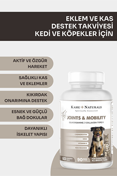 Kahu Naturals Spiritually Connected Joints&Mobility, Glukozamin, Kondritin, MSM, Kolajen, Kedi ve Köpek, 60 Tablet