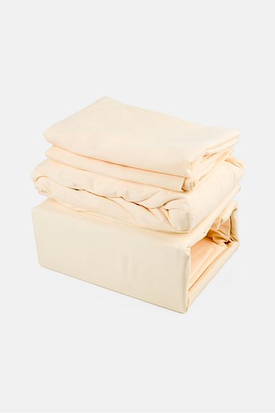 YOTO 4 Pieces Plain Flat Sheeet With Pillow Case Set, Light Yellow