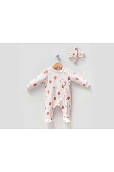 Bubbless رومبير أطفال من القطن العضوي 100% بنقشة الفراولة + عصابة رأس