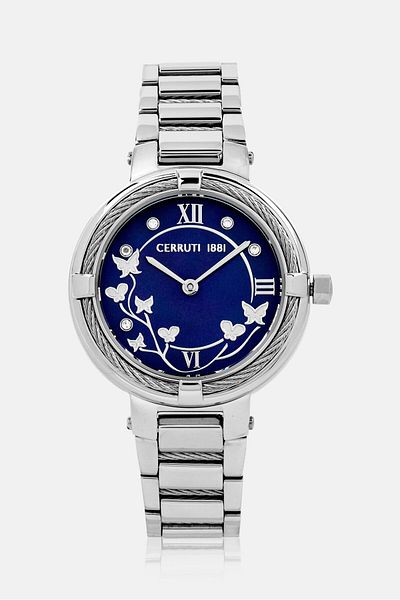 Cerruti 1881 ساعة نسائية تناظرية من الفولاذ المقاوم للصدأ Ciwlg0008304، 34 مم، فضية