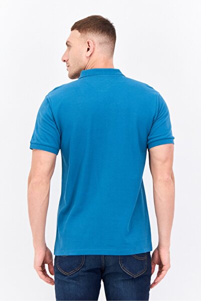 Lee Men Regular Fit Embroidered Logo Short Sleeves Polo, Teal Blue