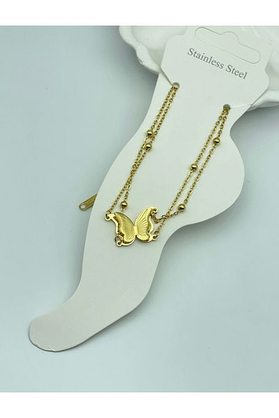 ilvesa shop Gold Butterfly Dangle Model Steel Anklet