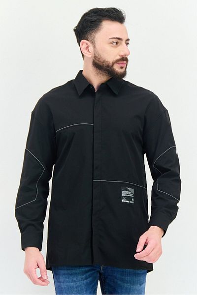 Selected Homme قميص رجالي كاجوال بأكمام طويلة وقصة عادية، أسود