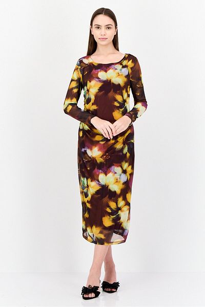 Kathy Ireland Women Midi Ruched Dress, Multicolor
