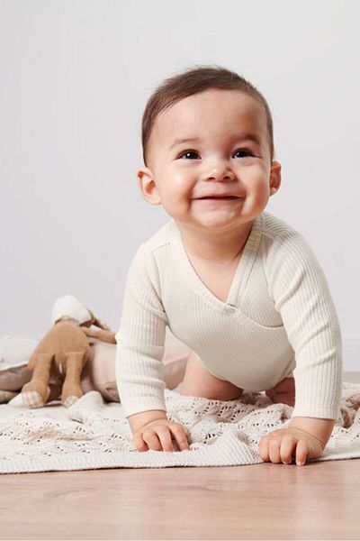 Tchibo Toddlers Boy Plain Long Sleeves Bodysuits, Off White