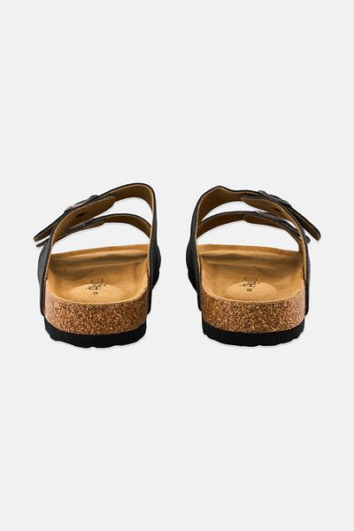 Algspar Men Double Monk Strap Slip On Cork Sandals, Charcoal