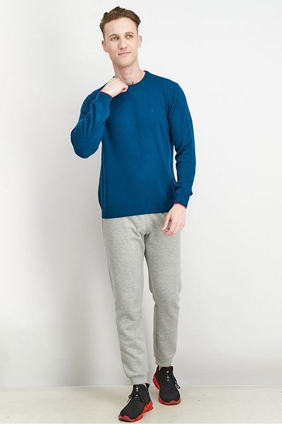 Harmont & Blaine Men Crew Neck Long Sleeve Knitted Sweater, Teal
