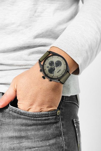 BOSS Men 1514092 Silicone Watch 44 mm, Olive