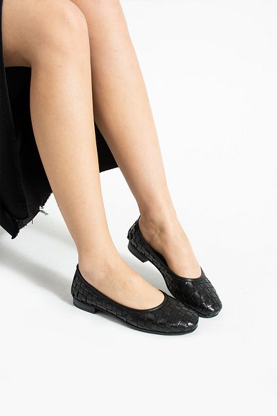 Getcho Talia Pantofi de balerină negri din piele naturală pentru femei Talia cu model plasă Talpă plată Confortabil de vară Elegant Model ușor