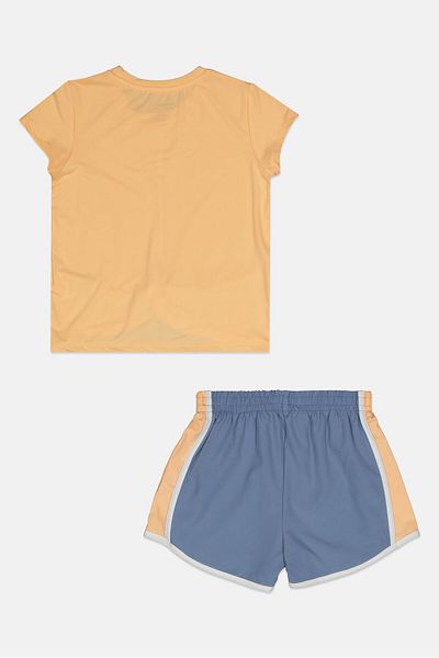 Reebok Kids Girl 2 Pieces Brand Logo Twist Top and Short Set, Dark Peach/Grey
