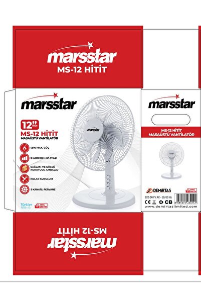 Marsstar 12 İnç Sessiz Vantilatör – Masa Üstü, 9 Kanatlı, 3 Kademe, Kompakt Boyut
