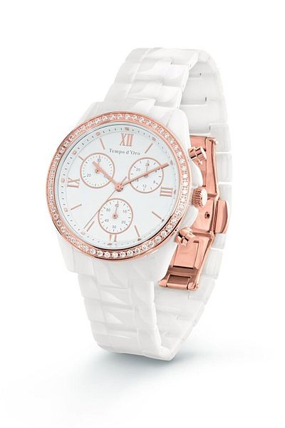 Tchibo Women 174105 Ceramic Analog Watch, 40 Mm, White