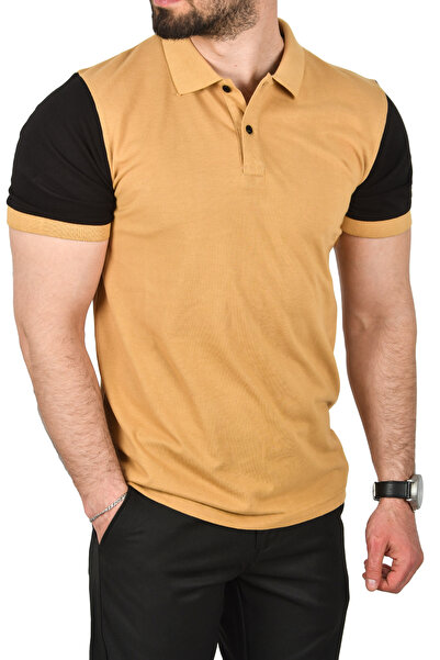 DeepSEA Erkek Camel Dar Kesim Pamuklu Polo Yaka Tişört Slim Fit Nefes Alan Kıvrılmaz Polo Yaka Tişört 250302