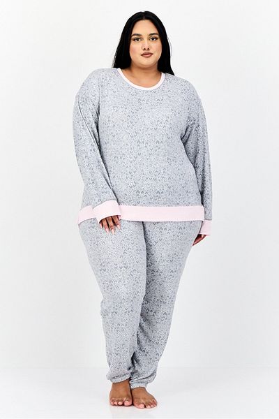 Kensie Women Plus Size 2pc Set Allover Print Pajama, Grey