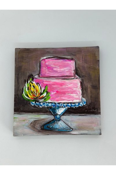 Creative Box İki katlı pembe pasta ,kare kanvas küçük tablo