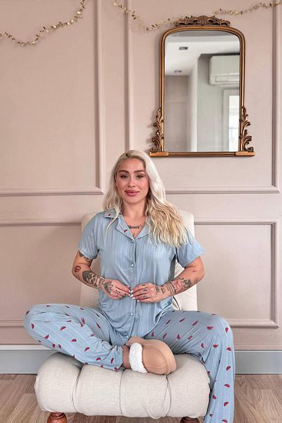 Pijamaevi Aqua Melon Bliss Patterned Front Buttoned Marlenka Pajama Set