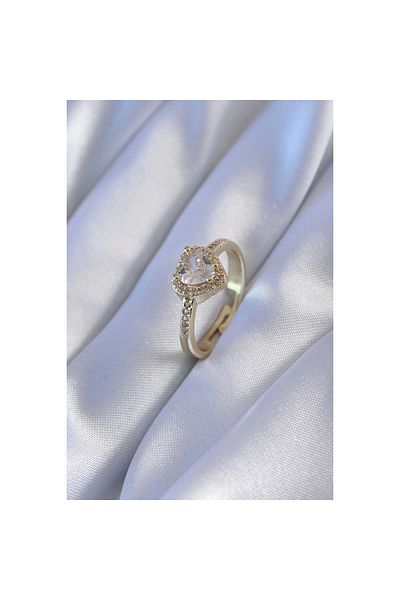 Marsilyan Gold Color Zircon Stone Heart Model Brass Charm Women's Ring - TJ-BYK2741