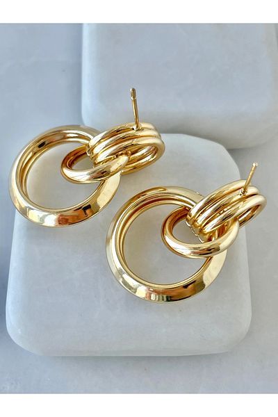 HDCreativeDesign 1 Pair Transitional Hoop Gold Tone Stainless Steel Earrings