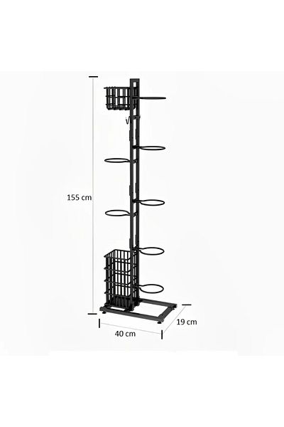 Herum Metal stand, 7 ball spaces, 2 baskets, 2 hooks, toy organizer, badminton paddles and shuttlecocks