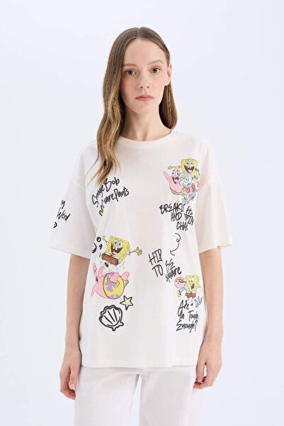 DeFacto Cool Spongebob Oversize Φαρδύ μπλουζάκι με κοντό μανίκι D9124ax25sm