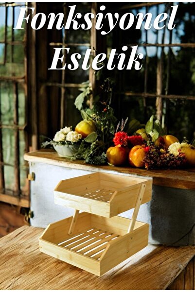 kitchenboost Bambu 2 katlı meyvelik - bambu katlı sunumluk