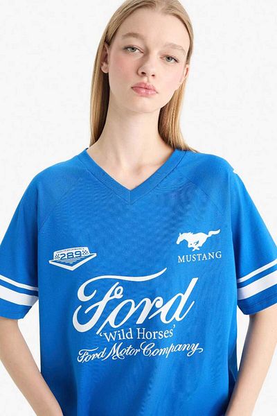 DeFacto New Season Cool Ford Motor Company Oversize Φαρδιά Εφαρμογή με λαιμόκοψη με κοντό μανίκι μπλουζάκι