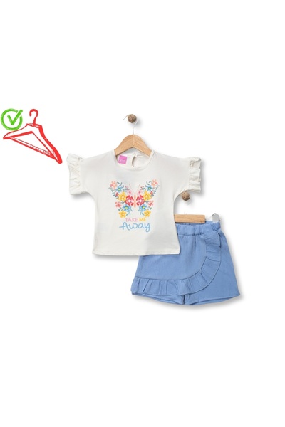 Atabay Kids ATABAY 196-04-25 KIZ TAKIM ŞORT ETEKLİ ÇİÇEKLİ KELEBEK BASKILI 6/...