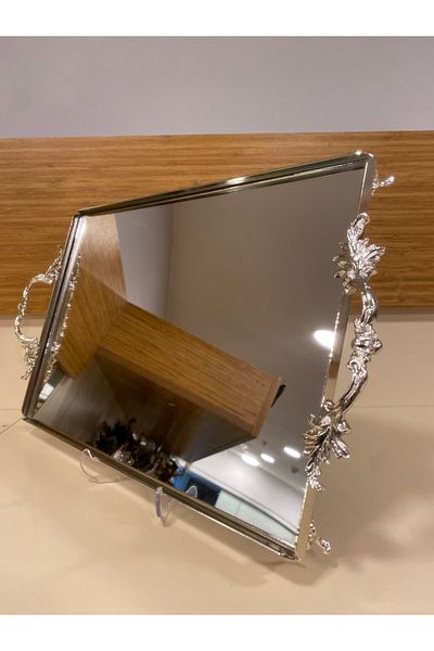 PLUS HOME Tray Cast Brass Silver Handle Large Size 39X26 cm
