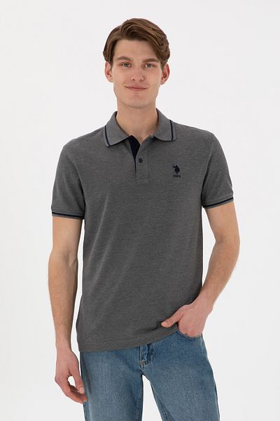 U.S. Polo Assn. تي شيرت رجالي ذو قصة ضيقة وياقة بولو أنثراسايت ميلانج أساسي 50305980-VR081
