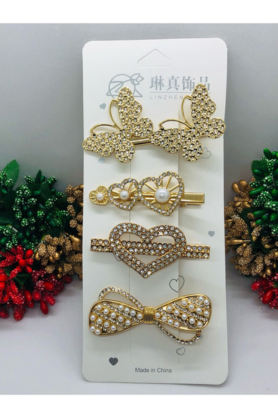 İnDerin Набір з 4-х стильних шпильок з камінцями Набір жіночих аксесуарів для волосся Шпилька для волосся