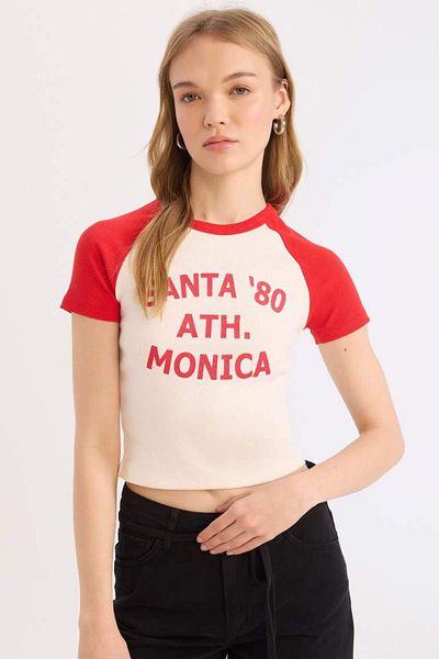 DeFacto New Season Cool Fitted Crew Neck Printed Ribbed Camisole Short Sleeve T-Shirt