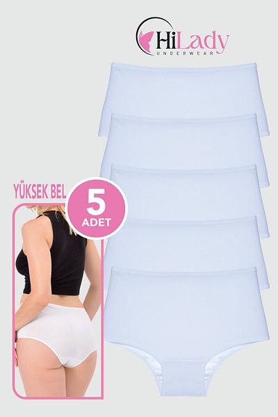 Hilady Women's Panties Lycra Stretchy Cotton 5 Pack High Waist Panties White