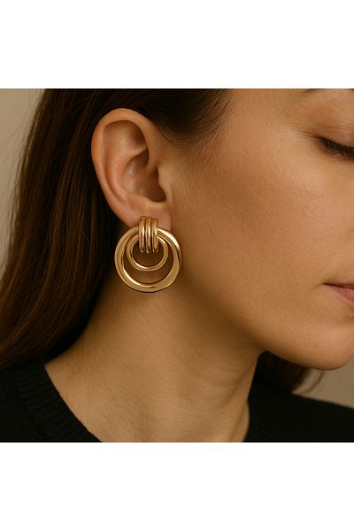 HDCreativeDesign 1 Pair Transitional Hoop Gold Tone Stainless Steel Earrings