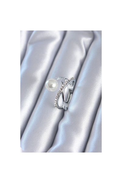 Marsilyan Silver Color Zircon Stone Women's Ring with Pearls - TJ-BYK2807