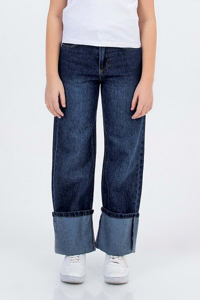 Hopi Kids Pantaloni din denim indigo pentru fetiță de 11-12 ani - picior pliat D