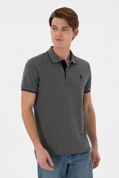 U.S. Polo Assn. تي شيرت رجالي ذو قصة ضيقة وياقة بولو أنثراسايت ميلانج أساسي 50305980-VR081
