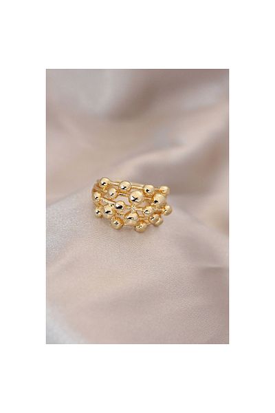 Marsilyan Adjustable Gold Color Metal Curved Boluncuk Model Ring - TJ-BYK2060