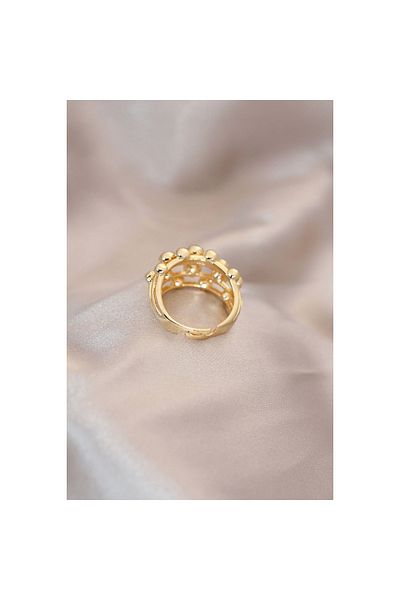 Marsilyan Adjustable Gold Color Metal Curved Boluncuk Model Ring - TJ-BYK2060