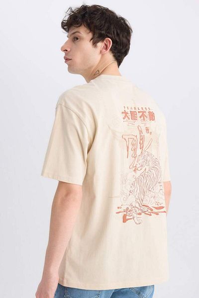 DeFacto New Season 100% Cotton Boxy Fit Crew Neck Back Printed Short Sleeve T-Shirt