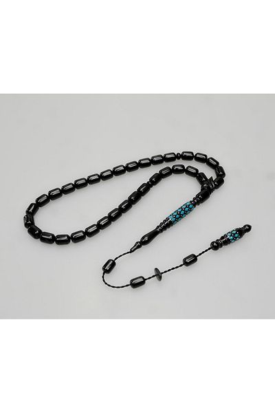 Skygo Oltu Stone Carved Imame and Blue Enamel Embroidered Plain Rosary
