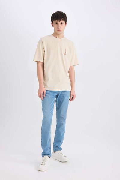 DeFacto New Season 100% Cotton Boxy Fit Crew Neck Back Printed Short Sleeve T-Shirt