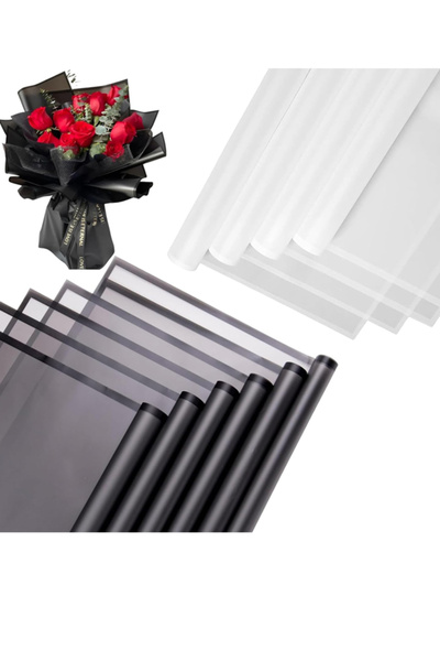 OLİ Art Çiçek Kağıdı Çiçek Beyaz ve Siyah Set 8 Adet Buket Ambalaj Kağıdı