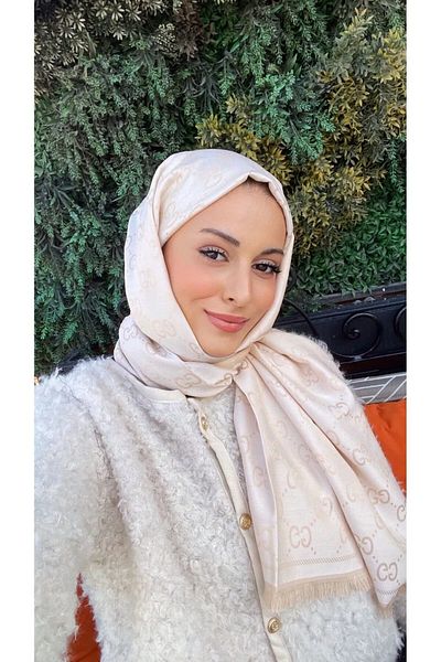 awix Double Sided g Pattern Thin Silky Shawl Cream.Ecru