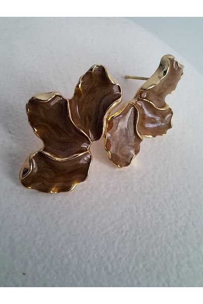 BHR AKSESUAR Brown Pearlescent Leaf Earrings