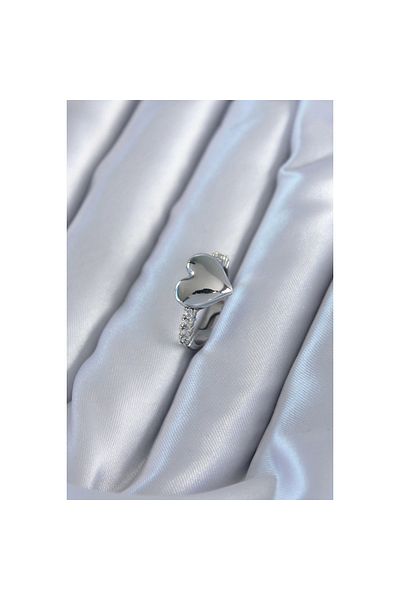 Marsilyan Silver Color Brass Zircon Stone Heart Model Women's Ring - TJ-BYK2820