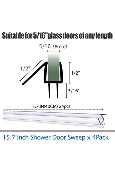 Generic Larora Shower Door Bottom Seal, 4-Pack Frameless Glass Shower Door Seal Strip, 4 Section Segmented I