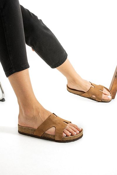 Uniqueqoop Amsterdam Genuine Leather Cork Sole Orthopedic Women's Slippers