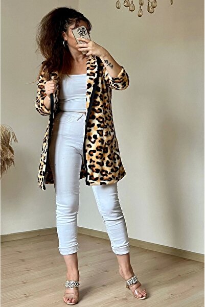 azra moda Hooded Leopard Plush Cardigan