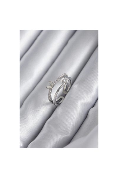 Marsilyan Brass Silver Color Zircon Stone Butterfly Model Women's Ring - TJ-BYK2932